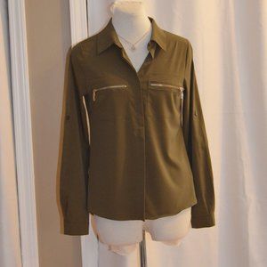 Naked Zebra olive long sleeve blouse size S